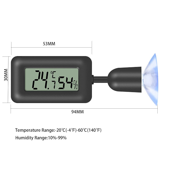 Digitalt hygrometer termometer, mini termometer temperatur LCD termometer fugtighedsmåler med baggrundsbelysning til krybdyr, vivarium, drivhus, baby