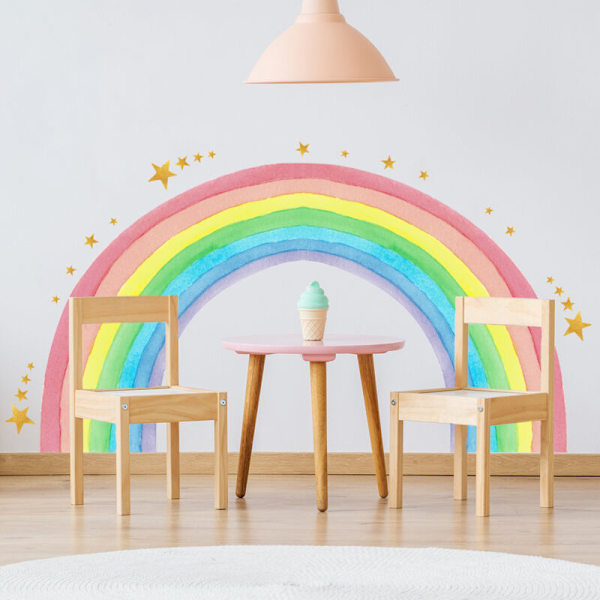 Regnbue Veggklistremerker Stjerne Sky Veggklistremerke Baby Barn Dekorasjon Baby Jente Veggklistremerke Selvklebende Veggdekorasjon for Barnerom Bohemsk