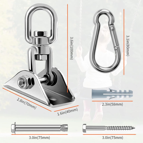 Kraftig takkrok 360° rotation rostfritt stål hängmattekrok upphängningssats för hängmatta, hängande stol, sandsäck, gunga, aerial yoga - 450
