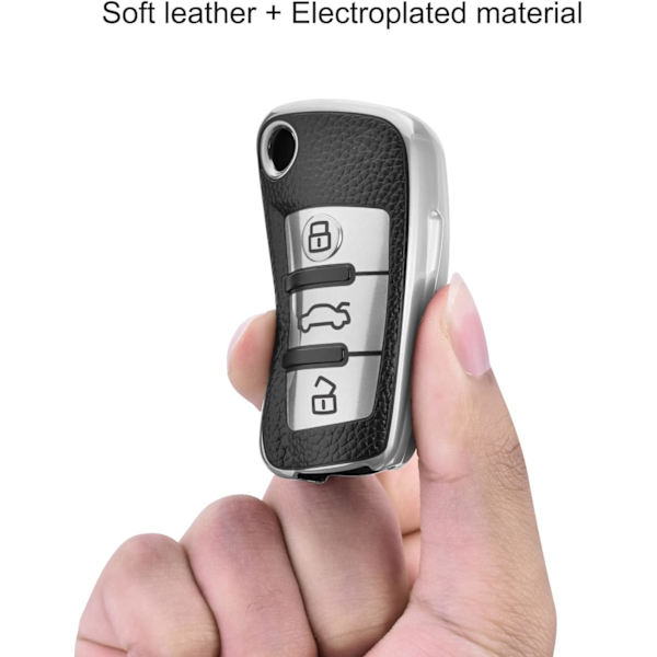 Bilnyckel kompatibel med Audi A1 A3 A4 A6 Q3 Q5 Q7 S3 R8 TTs tillbehör TPU silikon läderfodral (Silver)