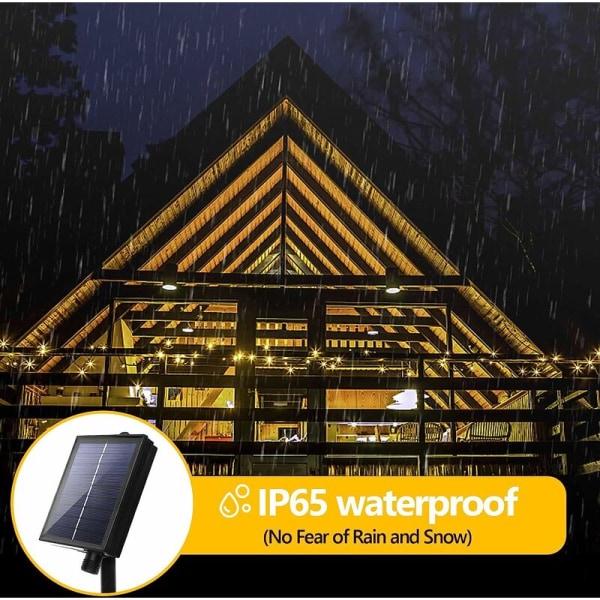 Udendørs solcellelyskæde, 22M 200LED udendørs solcellelyskæde.USB + fjernbetjening + 8 tilstande + vandtæt IP65, egnet til have, terrasse, bryllup