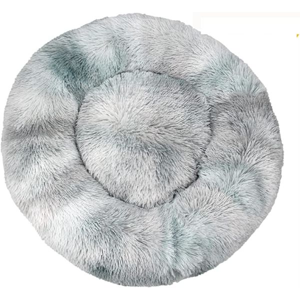 Rund katteseng - Vintervarm ensfarget plysj kjæledyrseng, trykt katteseng dyp sovende kjæledyrmatte tie dye lys grå 40cm