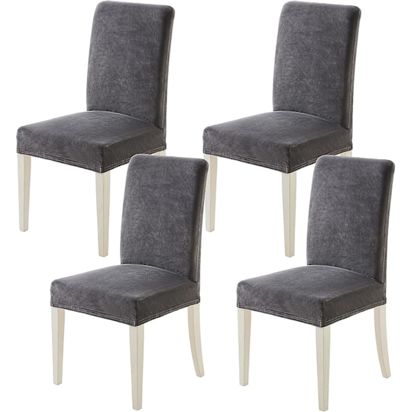 Matstolsöverdrag i Sammet, Stretchbar Stolöverdrag för Inomhus, Grå, 4-pack, Sitskydd, Passar för Vardagsrum, Kontor, Bankett