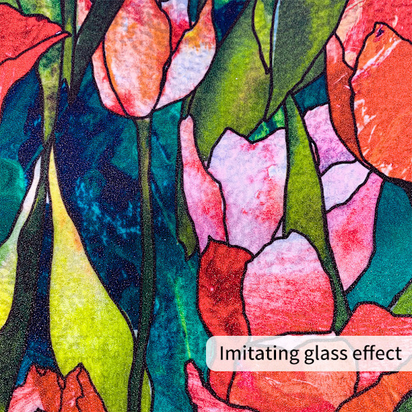Rødt blomsterfarget glassmaleri vindusfilm (45*100cm) Non-adhesive statisk klamrende vindusfilm Hjemmedekorasjon UV-blokkering Personvern Varmeisolasjon