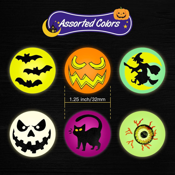 40-Pack Halloween Bouncy Balls Glow in the Dark 32mm Halloween Themed Scary Eyes Bouncing Balls Kids Toys (Multiple Colors)