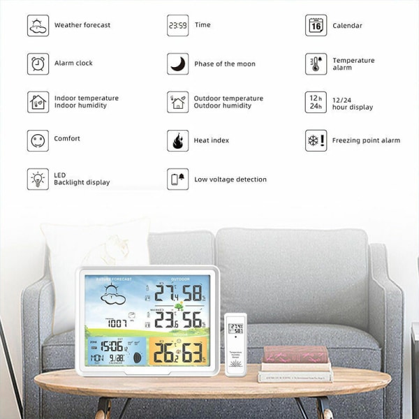Trådløs værstasjon med 2 utendørssensorer, radioklokke innendørs og utendørs alarmklokke lufttemperatur og fuktighet trådløs værstasjon wi