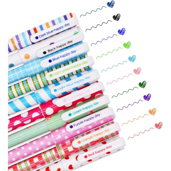 10 kpl (Big Love) söpöjä kynät Kawaii kynät hauskat kynät, 0,38 mm värikkäät kirjoitusgeelikuulakärkikynät, korealaiset japanilaiset paperitavarasarjat koulutarvikkeet