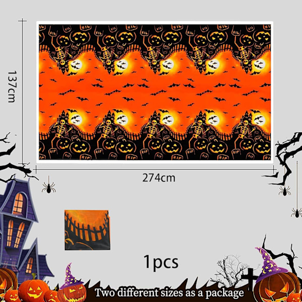 Halloween-duk, 137X274cm duk Halloween-dekorasjon, skummel gresskar-duk, rektangulær duk, Halloween-skjelettduk, Wat