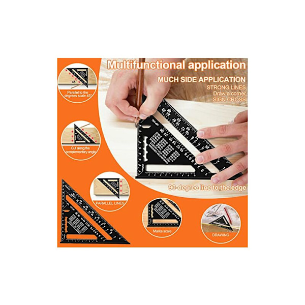 (185 × 185 × 22) Högprecisionsverktygsmätning, snickarfästen, multifunktionell aluminiumregel, ritverktyg för snickare, takläggare, ingenjör