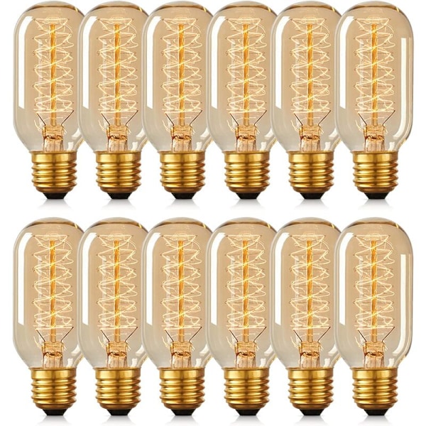12 T45 Edison 40W pærer 40w Wolframlampe Retro Spiral 220V