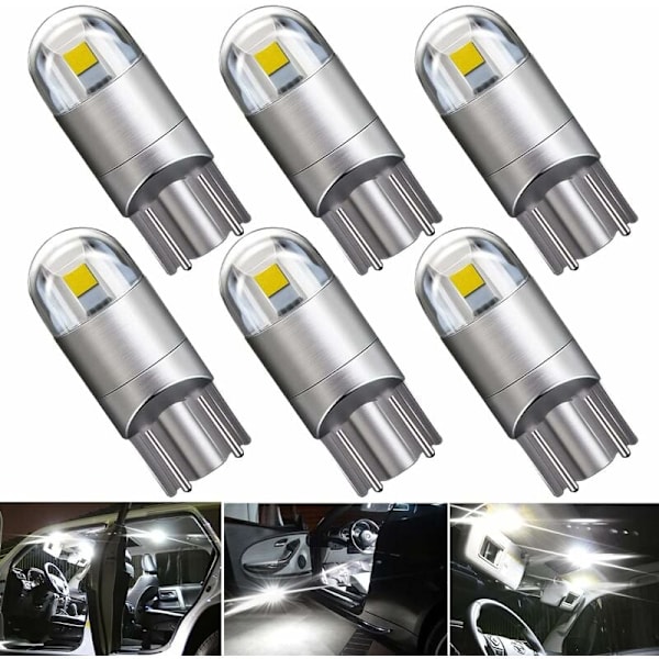 194 921 T10 W5W Hvit LED-pære, 3030 Chipset 2SMD LED-pærer 2W 12V Innvendig belysning LED-ekstrapærer for bilinteriør, eksteriør, dashbord, skiltlys