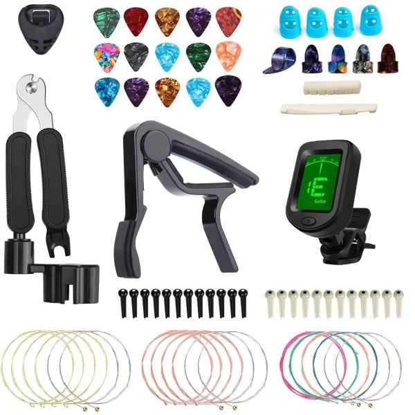 Gitarrtillbehörskit med capo, 3-i-1 plektrumverktyg, plektrum, fingerskydd, tumplektrum, gitarrstallpinne (Set 1)
