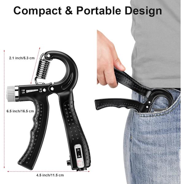 Handgreppsstärkare 2-pack Justerbart motstånd 10-130 lbs Underarmsövning, Greppstyrketränare för muskeluppbyggnad och skadeåterhämtning för A