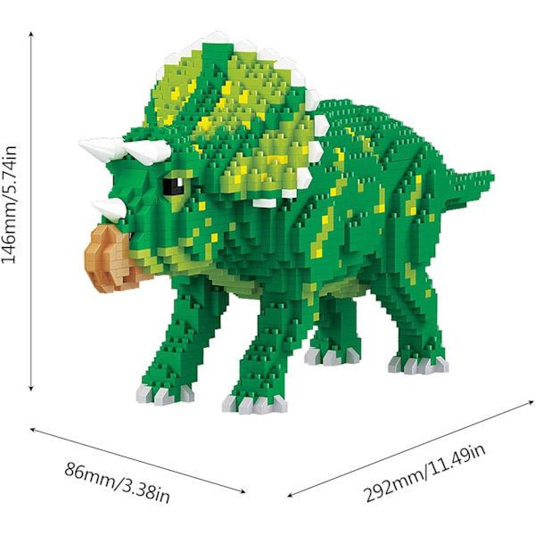 Miniature Building Block Dinosaur Set, DIY Mini 3D Construction Toy Building Blocks, 1737 Pieces KLJM-06 (Triceratops)