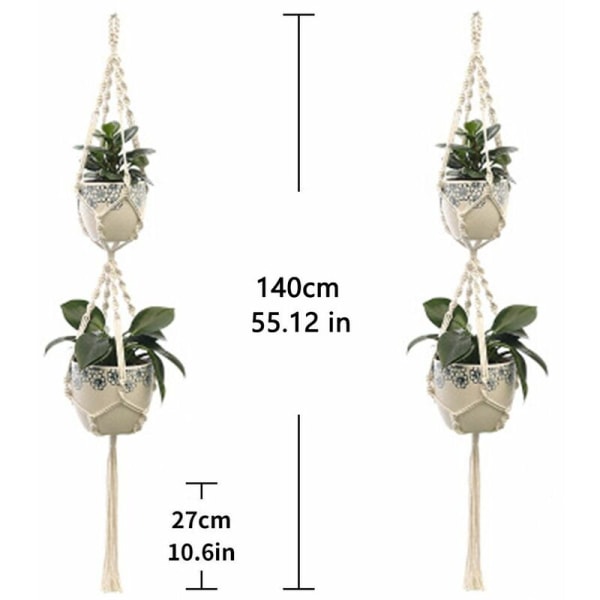 2 stk Makrame Planteholdere Innendørs Utendørs Hengende Plantekurv Bomullstau Håndstrikket Blomsterpottenettpose, stil 5