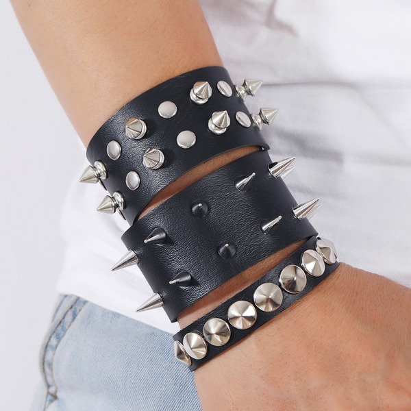 6-osainen nahkainen niitattu punk-rannekoru miehille, naisille, 80-luvun niitattu rannekoru, goottilainen punk rock -rannekoru, niitattu niitattu rannekoru, unisex-metalli, H:lle