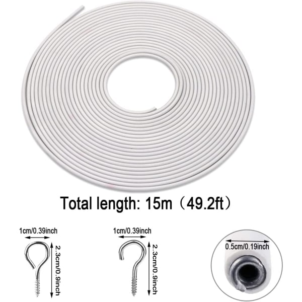 Gardinstangstråd 15 M Længde med 25 Øjer 25 Kroge Hvid Hængende Snor Kit Multifunktionel Trådsnor til Ophængning af Netgardin Billeder Håndværk
