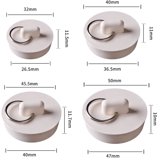 4 stk. gummipropper til vask med ophængsring, køkkenafløbspropper, vaskpropper, badekarpropper til køkken, badeværelse, karbad, håndvask, vask (4 størrelser)