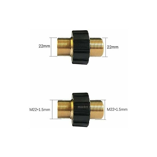 Snabb slanganslutning, adapter för dubbel högtryckstvätt med dubbel hane M22 x 1,5 kompatibel med högtryckstvättslang (14 mm diameter)