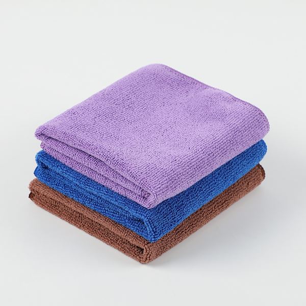 Mikrokuitupyyhkeet 3 pakkausta 30 x 40 cm (sininen, ruskea, violetti), monikäyttöiset uudelleenkäytettävät puhdistusliinat, nukkaamattomat ja raitattomat pestävät kangasliinat