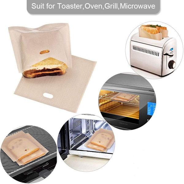 6 st (16*16cm) Återanvändbara Toastpåsar Hög Temperaturbeständiga Bakpåsar för Brödrost, Mikrovågsugn, Ugn, Grill