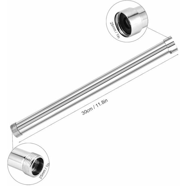 30 cm duscharmar, G3/4 duscharmförlängning, duschhuvudförlängning, nedre förkromad kopparrör