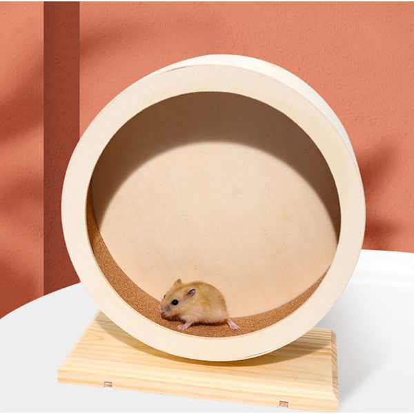 Trähjul för smådjur, 19,2 cm, tyst hamsterhjul i kork med träkudde, gyllene silkesbjörn, chinchilla, holländskt marsvin, hamsterleksaker