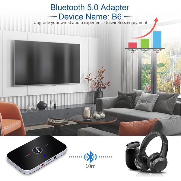 Bluetooth-adaptermottagare, Bluetooth-sändarmottagare 5.0-sändare Bluetooth-ljudmottagare 2 i 1 med 3,5 mm ljudutgång RCA-ljud Bluetoot