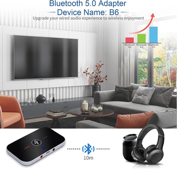 Bluetooth-adaptermottaker, Bluetooth-sendermottaker 5.0 sender Bluetooth-lydmottaker 2 i 1 med 3,5 mm lydutgang RCA-lyd Bluetoot