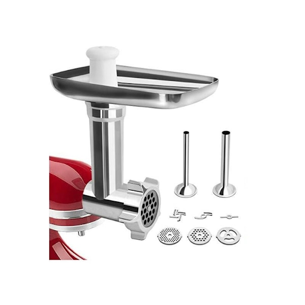 Kitchenaid lihamyllyn lisätarvikkeet, Kitchenaid-mylly yleiskoneeseen, 3 jauhatuslevyllä ja 2 täyttötorvella Kitchenaid-yleiskoneeseen