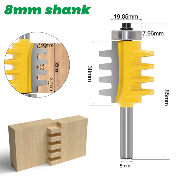 8 mm skaft räls finger vändbar fog fräs lim bit avsmalnande tappskärare för träbearbetning snickare verktyg