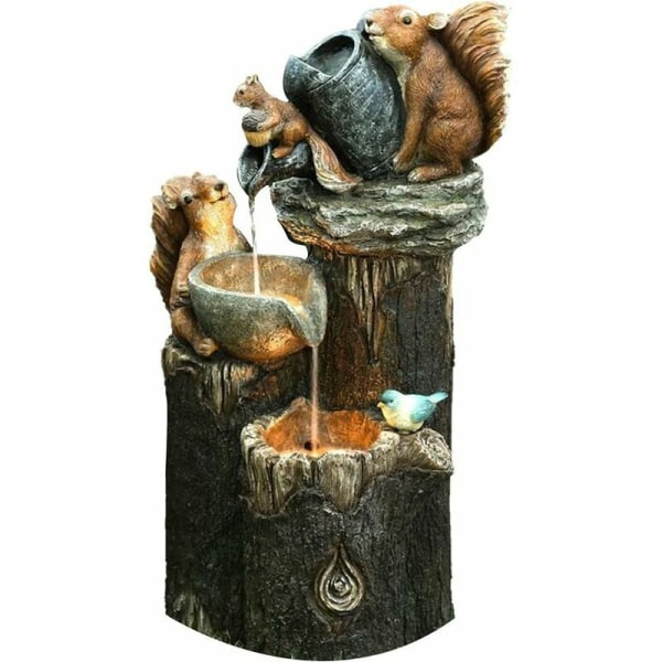 Solar egern stablet vandfald springvand med LED lys og pumpe, harpiks egern have springvand statue til udendørs gårdhave