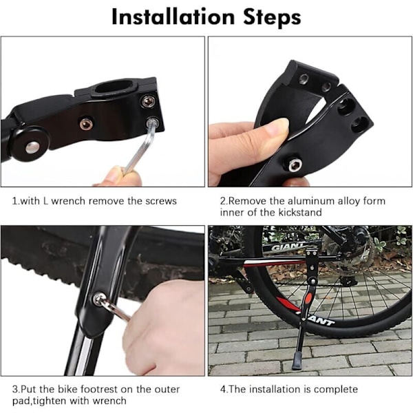 Justerbart cykelstöd i aluminiumlegering, justerbar höjd med halkfri gummifot, sidostöd, MTB-stöd, stöd för 24-27 tums cyklar, BM