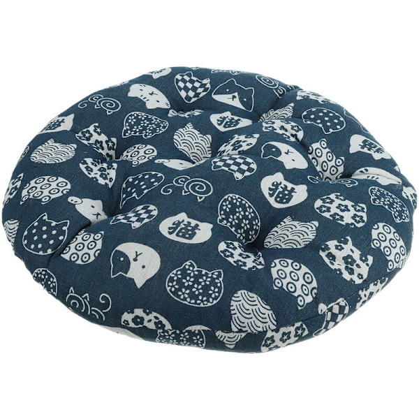 40 x 40 cm Rund Bomulls Stolpute Tykkere Pad Blå Katt Kontor Sittepute