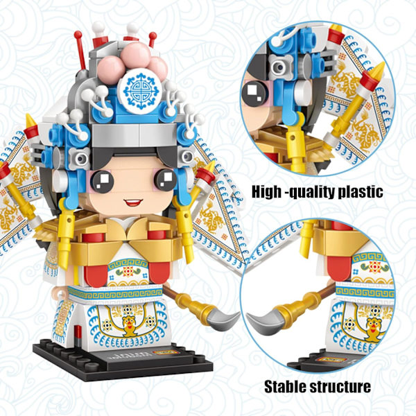 Peking Opera karaktär mini byggklossmodell set, kreativ DIY simulering serie byggkloss leksaker för barn och vuxna heminredning