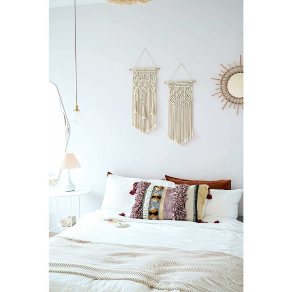 LITZEE 2 st Macramé väggbonad Boho Deco Chic vävd gobeläng - Vacker lägenhet rum bröllop lägenhet rum dekoration hem inredning, 35*65cm