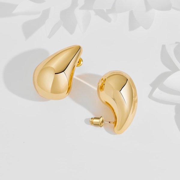 Øredobber - Dame Tåredråpe, Tykke Gull Hoop Lette Hule Åpne Dråpe Øredobber, Pop Oversized Statement Pierced Polish, Hypoallergeniske