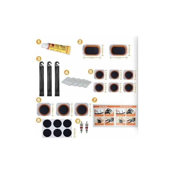 Kit Velo Dæk Reparationssæt Lot med 28 Creme Kit af Creme Velo Til Racercykler, Mountainbikes eller Forstadscykler