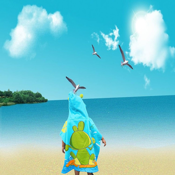 Barnbadponcho, Barnbadhandduk (Grön), Strandhandduk med Huva, för Hembadrum, Strand, Pool