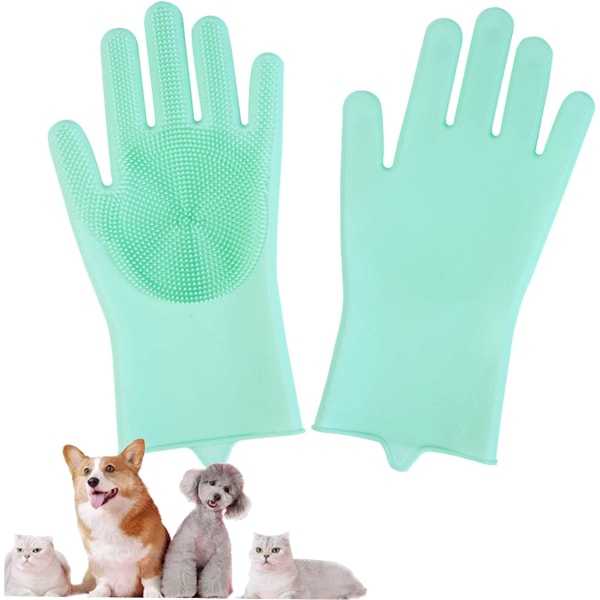 (Grøn) Groominghandsker til hunde og katte, blød silikonemassage