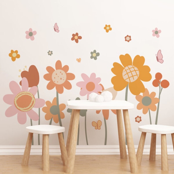 Farverige Blomster Vægklistermærker Retro Boho Blomster Vægklistermærker Store Have Blomster Vægdekorationer Til Stuer Soveværelser Hjemmekontorer Sofa Baggrund W