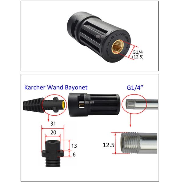 Adapter för högtryckstvätt kompatibel med Karcher högtryckstvätt ersättningstillbehör 1/4\" snabbkoppling