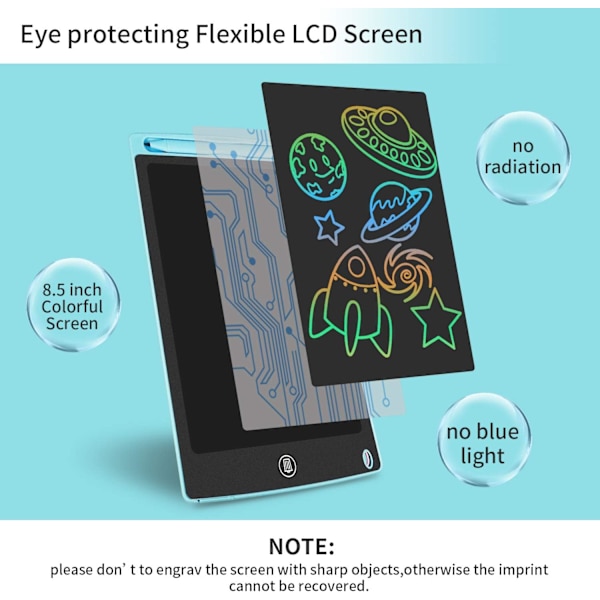 Farverig LCD-skrivetablet, 8,5 tommer tegnebræt, grafiktablet, nøglelås, håndskrift, doodle-tegneblok, børnelegetøj, gaver til drenge og piger