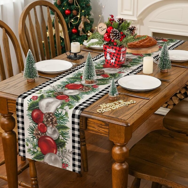 Julekugledekorationer med bøffelfliser til sæsonbestemt vinterjulebord til indendørs og udendørs spisebordsdekorationer (33 cm x 183 cm)