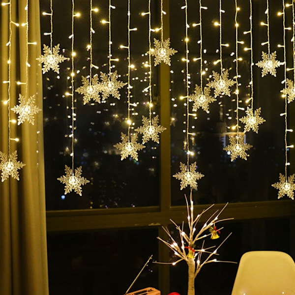 Koristeelliset LED-lumikideverhovalot, 3,5 m pitkä, 96 LED-valoa, 8 valaistustilaa, jouluverhopuutarhajuhlat