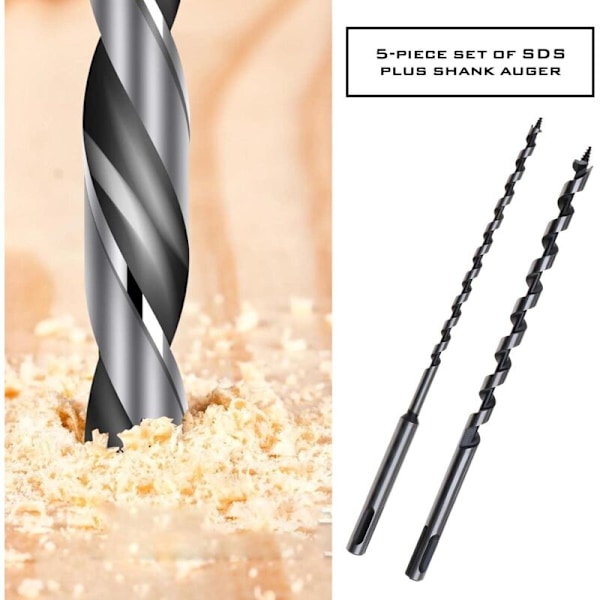 Set med 5 spiralborrar med SDS Plus-fäste för träbearbetning 230 mm 6/10/14/18/20 mm