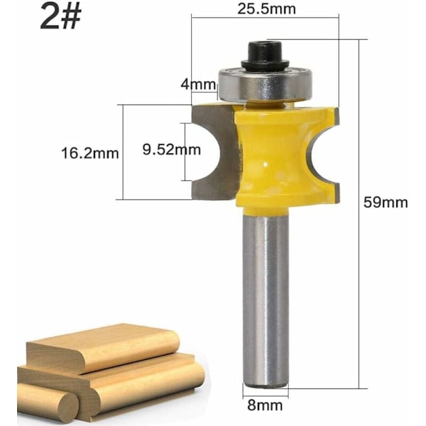 5 stk. 8 mm Bullnosis stang med ansigtsperlesøjle/Overfræser bit støbning, træ jordbærskæring 1/4 \"3/8\" 1/2 \"5/8\" 3/4 \", værktøj til snedkeri