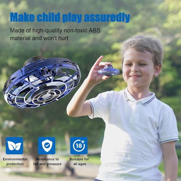 Håndstyret minidrone, flyvende boldlegetøj, mini spinnerdrone med 360° roterende og skinnende LED-lys, lille helikopter UFO indendørs udendørs sjov f