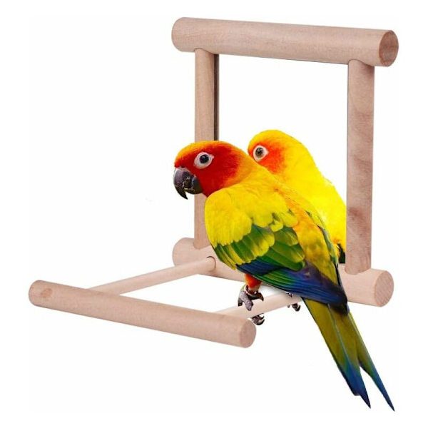 Lintulelu Papukaijalle Cockatiels Budgies Keinu Häkki Puinen Hauska Pelilelu Linnuille (Peili)，HANBING