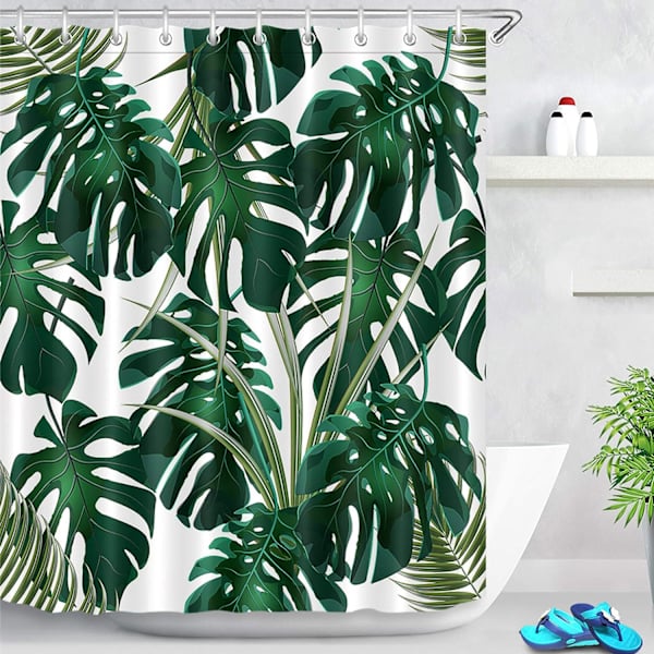 Grøn blad bruseforhæng monstera tropisk plante bruseforhæng med kroge vandtæt og anti-plet polyester stof badeforhæng
